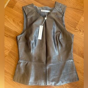 Trina Turk Silver Leather Peplum Zip Up Vest Top Size 10 Size Small
